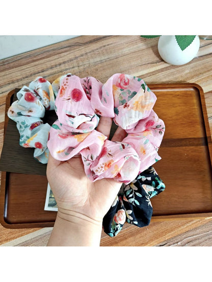 Gifty - Floral Chiffon Look Elastic Ponytail Scrunchie