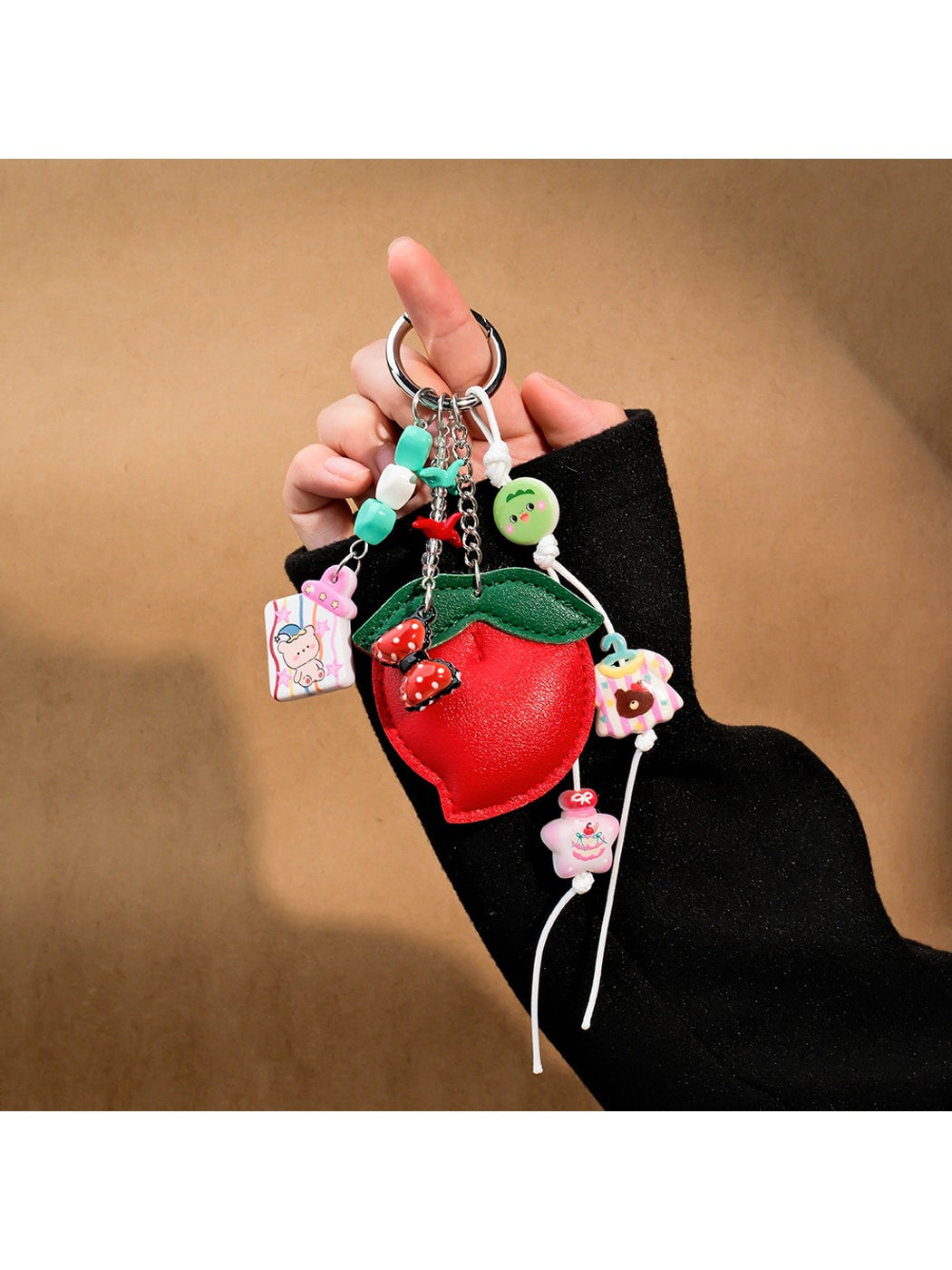 Keypus - Cartoon Peach Faux Leather Bag Charm Keychain