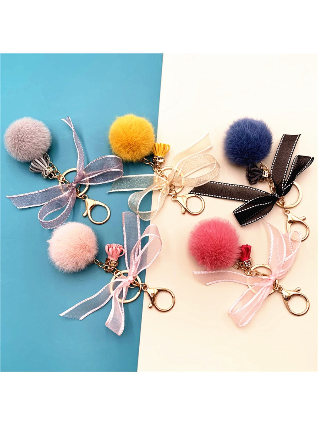 Keypus - Lace Bow Pompom Bag Charm Keychain