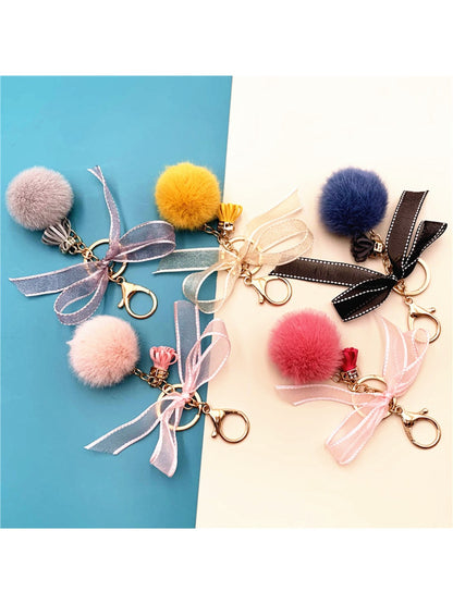 Keypus - Lace Bow Pompom Bag Charm Keychain