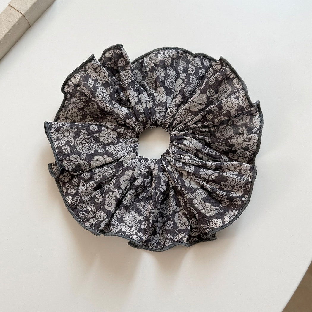 Gifty - Rose Print Layered Ruffle Fabric Hair Scrunchie