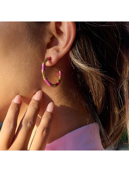 Earedge - Sweet Bicolor C-Hoop Earrings