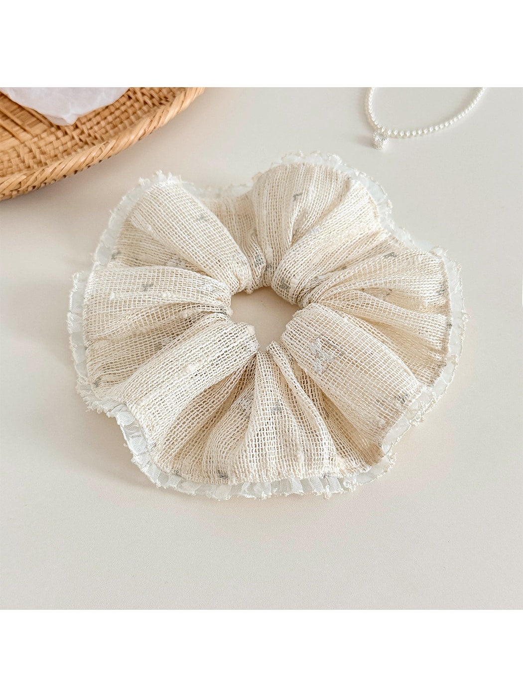 Gifty - Lace Ruffle Mesh Polyester Hair Scrunchie