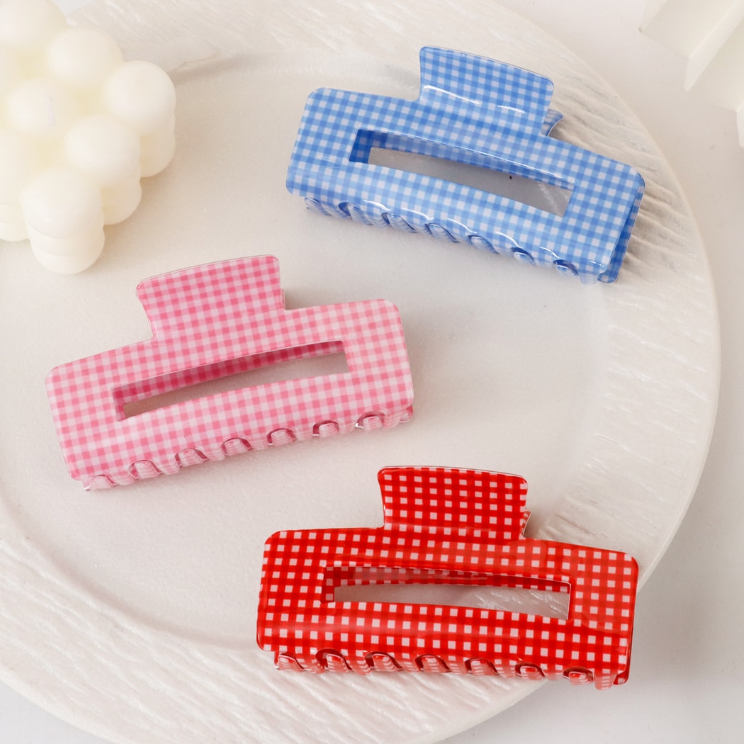 Beau - Plaid Hollow Rectangle Claw Clip