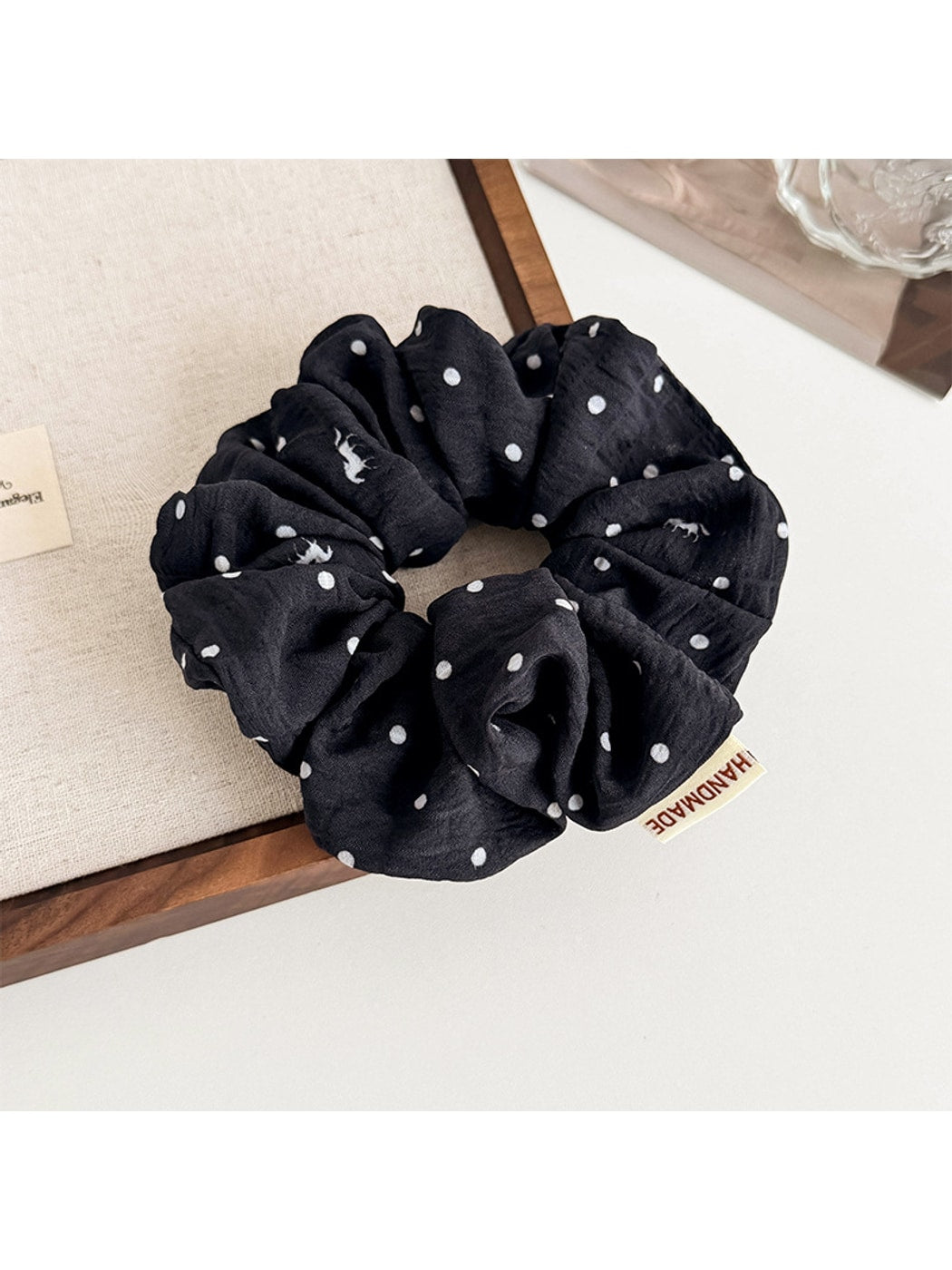 Gifty - Pleated Mesh Polka Dot Horse Print Scrunchie