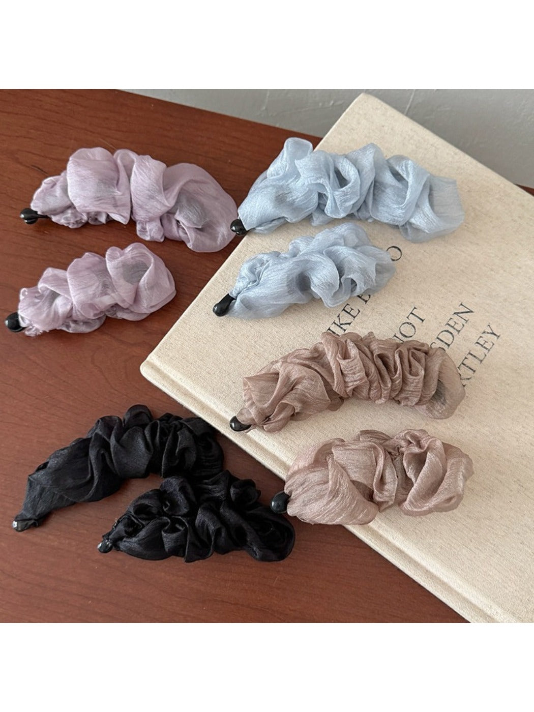 Close-up of Beau tulle ruffle high ponytail claw clip showing ruffle details