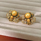 Earedge - Retro Flower Detail Alloy Stud Earrings