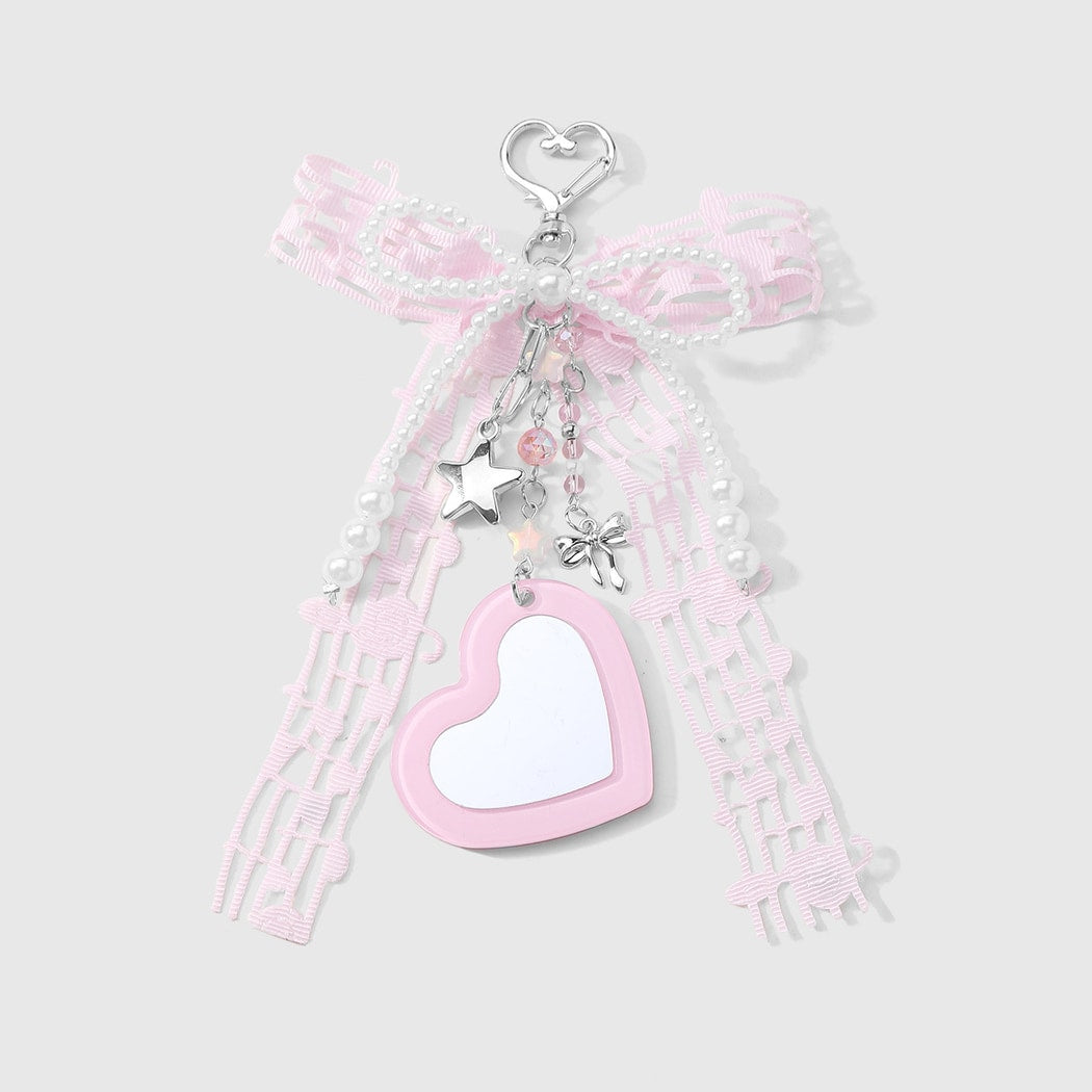 Keypus - Y2K Lace Bow Heart Mirror Keychain