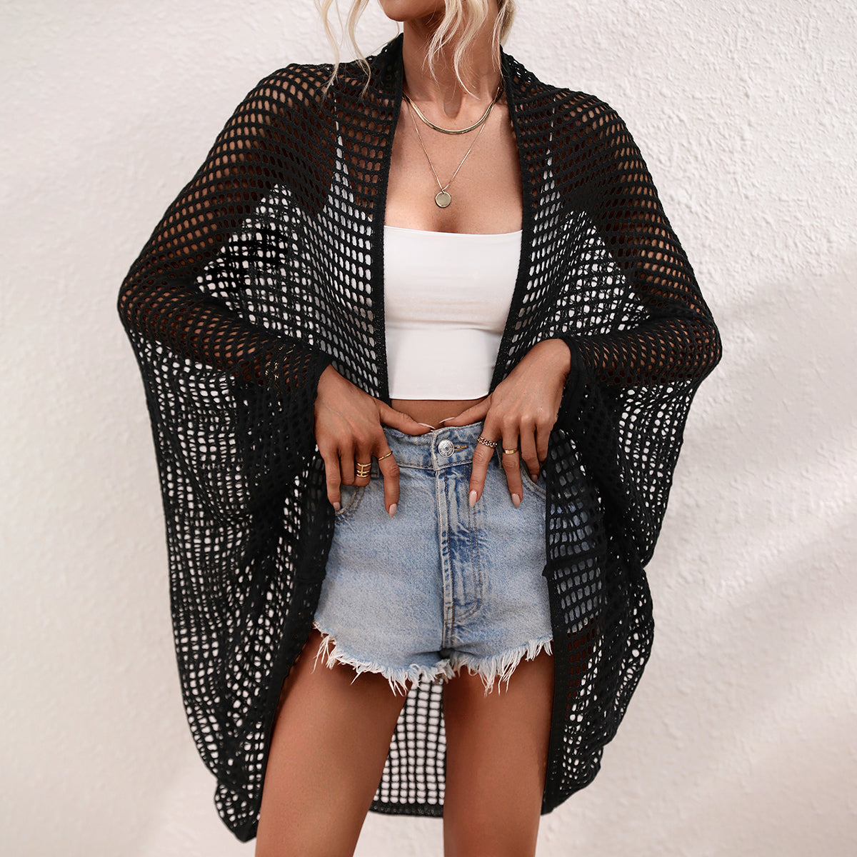 Crochet Knit Hollow-Out Long Cardigan