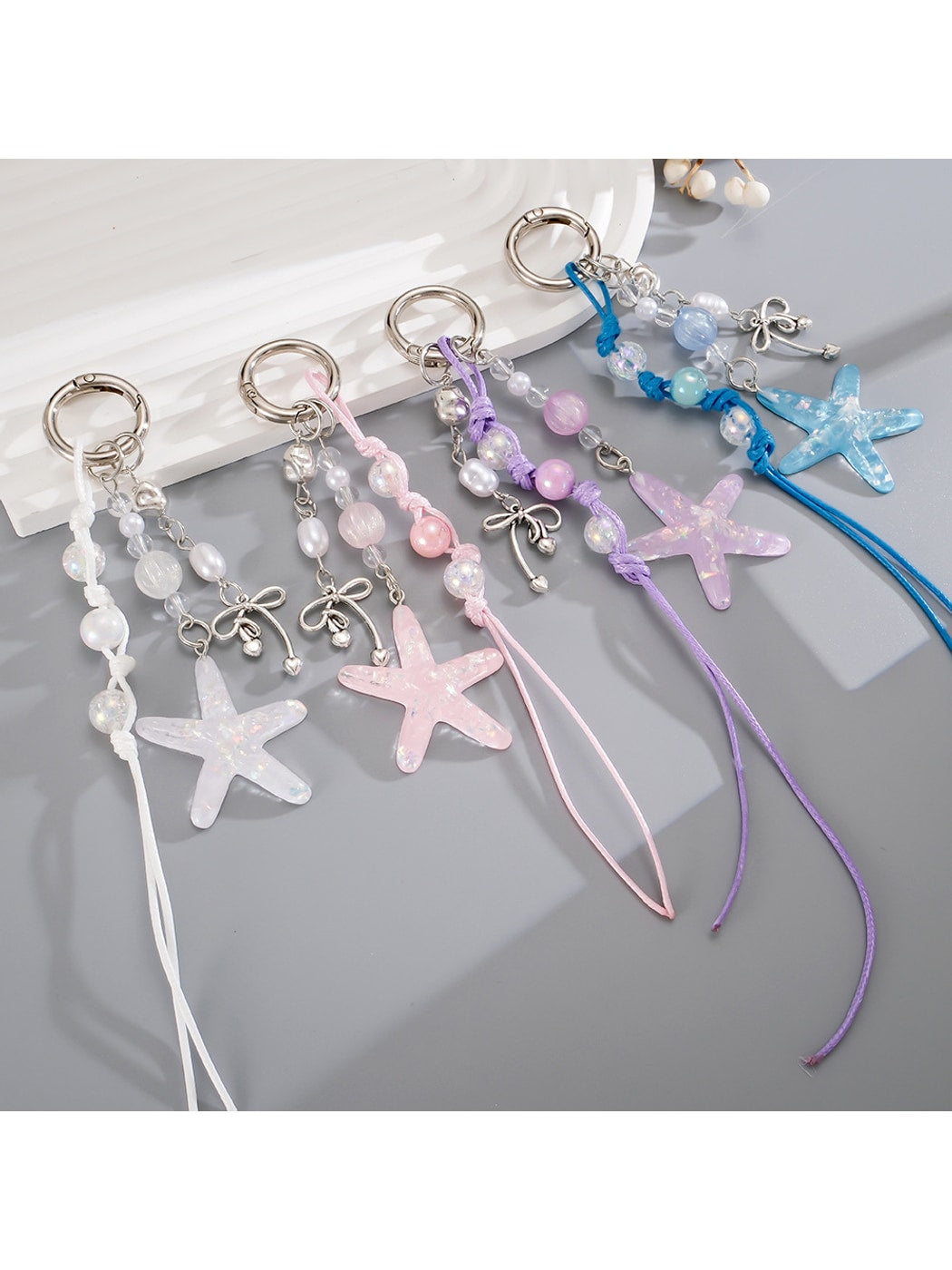 Keypus - Beaded Starfish Phone Strap Charm Alloy Keychain