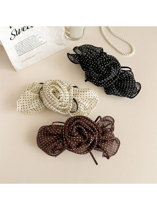 Beau - Polka Dot Rose Mesh Spring Hair Clip