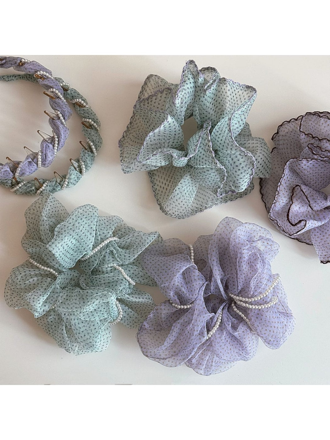 Gifty - Ruffled Polka Dot Sheer Look Scrunchie