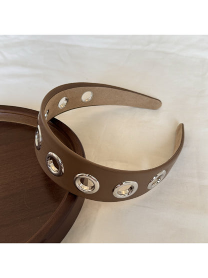 Gifty - Simple Punk Style PU Leather Alloy Detail Headband