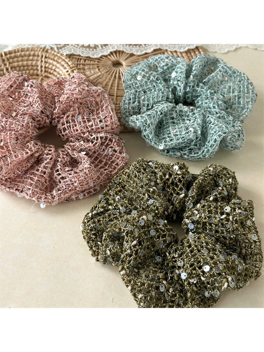 Gifty - High Elastic Textured Sequin Hair Scrunchie