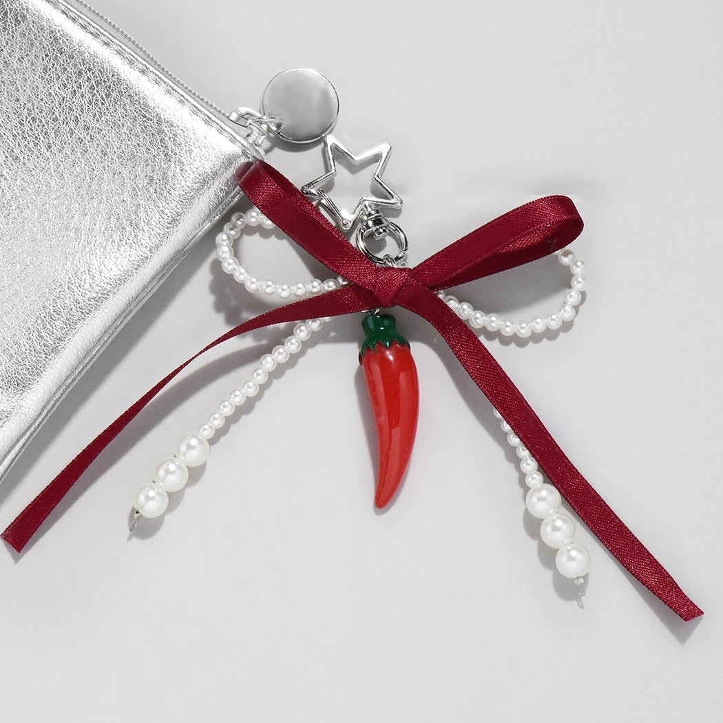 Keypus - Burgundy Ribbon Bow Decorative Keychain