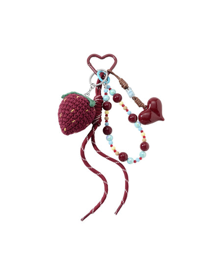 Keypus - Y2K Beaded Strawberry Heart Bag Charm Keychain