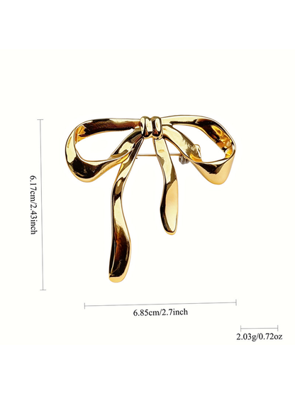 Brovia - Gold Tone Bow Accent Alloy Brooch Pin