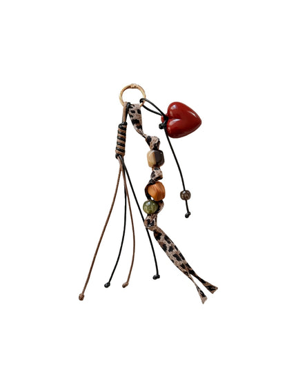 Keypus - Retro Heart Beaded Leopard Detail Keychain