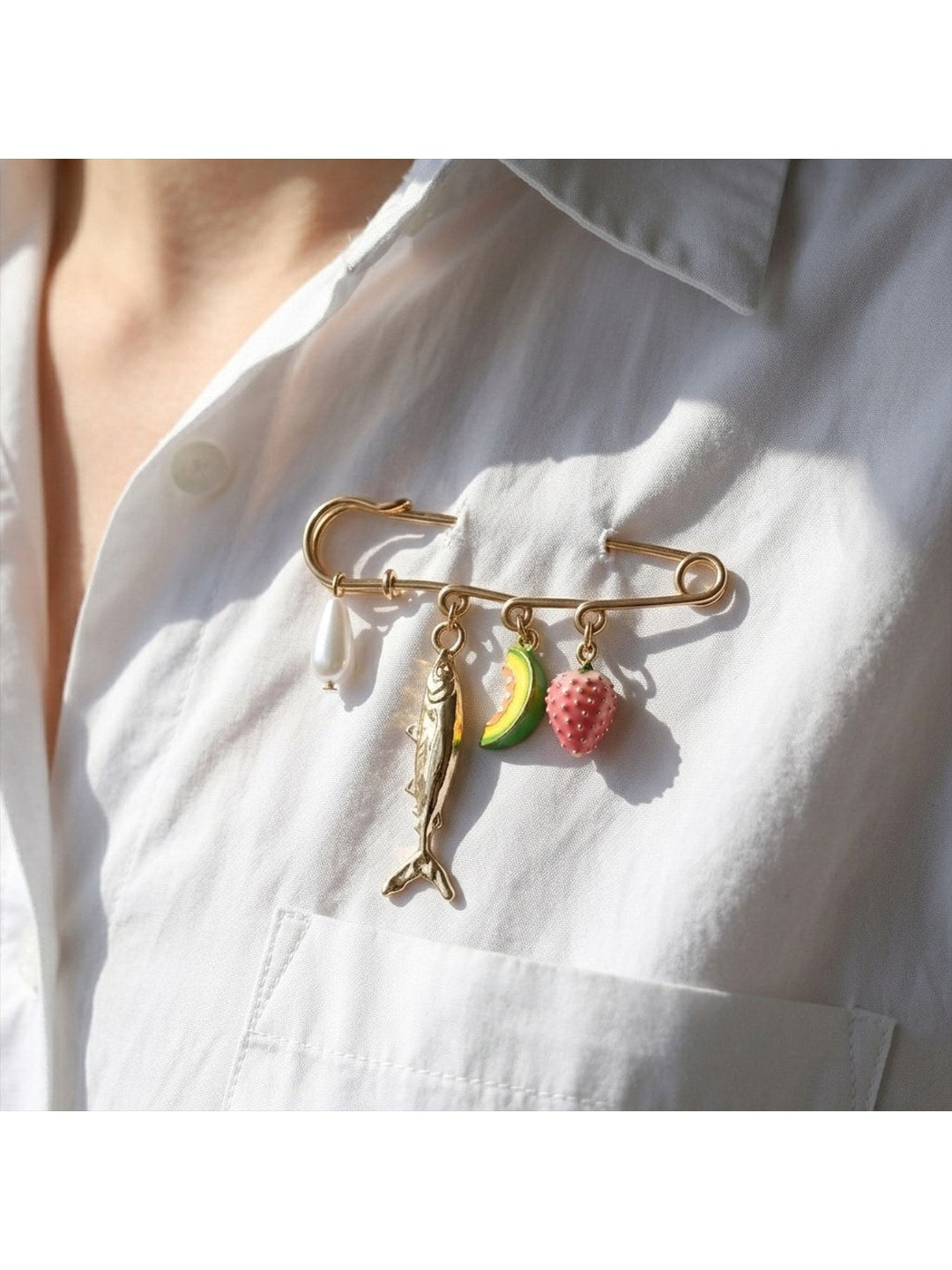 Brovia - Cute Melon Strawberry Fish Charm Fruit Brooch
