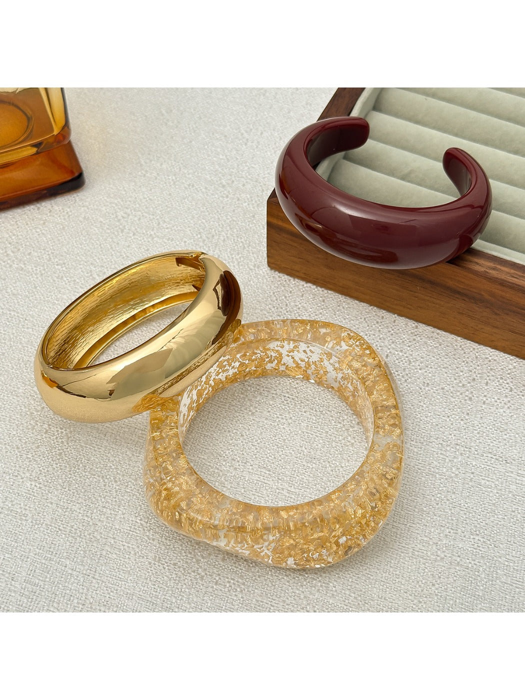 Lovra polished stackable bracelet with smooth metallic finish on wrist