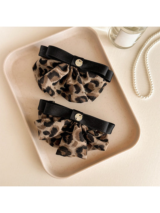 Beau - Polyester Alloy Leopard Bow Spring Hair Clip