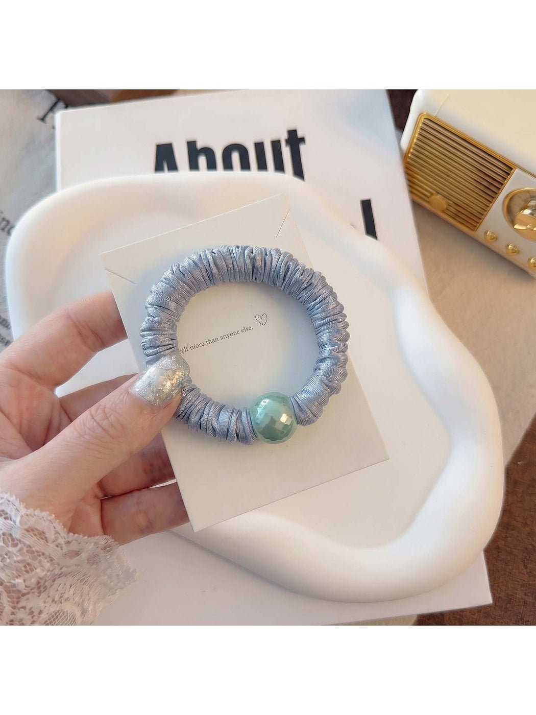 Gifty - Ruched Faux Bead Decorative Hair Tie