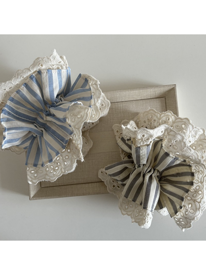 Gifty - Striped Lace Double Layer Hair Scrunchie