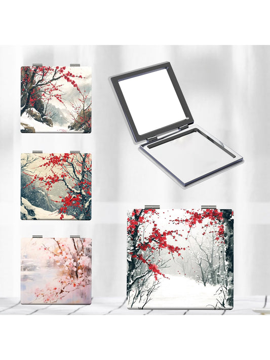 Mirroray - Retro Floral Print Folding Makeup Mirror