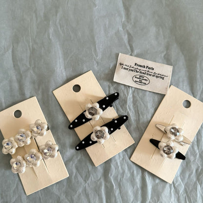 Beau - Polka Dot Flower Detail Alloy Hair Clip