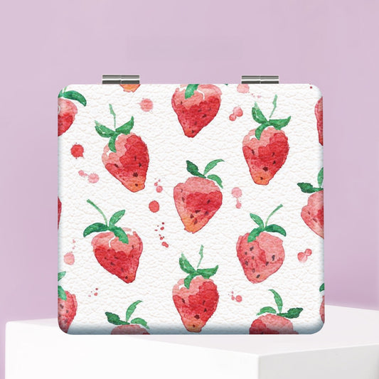 Mirroray - Strawberry Print Foldable Glass Makeup Mirror