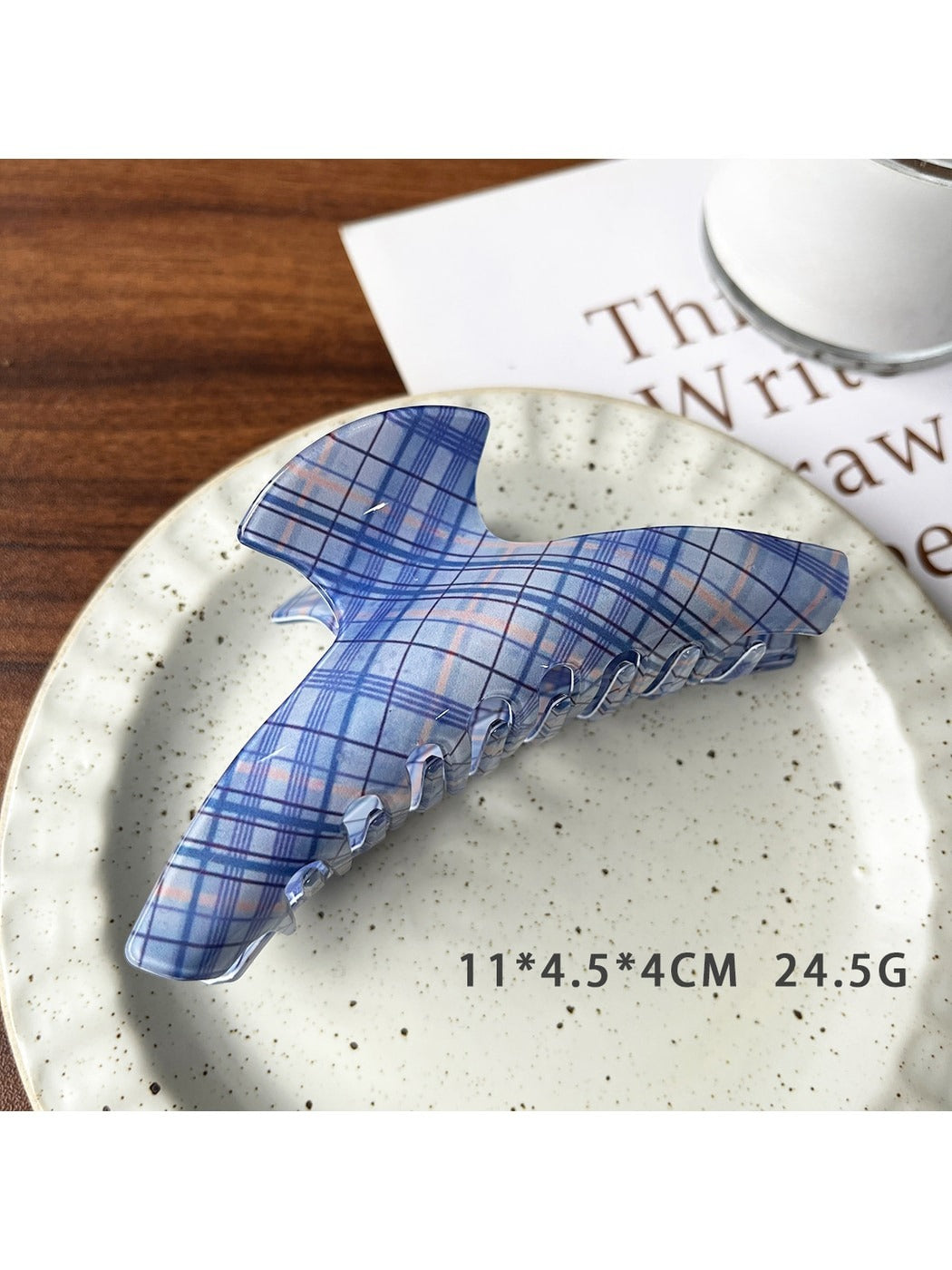 Beau - Glossy Plaid Acetate Hair Claw Clip