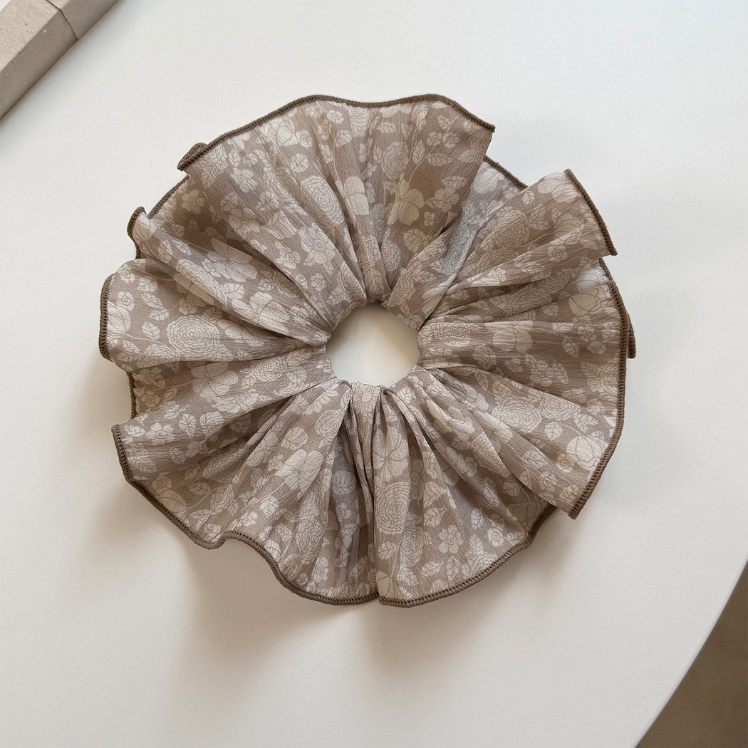 Gifty - Rose Print Layered Ruffle Fabric Hair Scrunchie