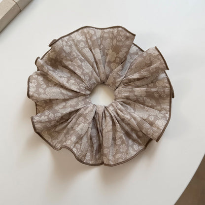 Gifty - Rose Print Layered Ruffle Fabric Hair Scrunchie