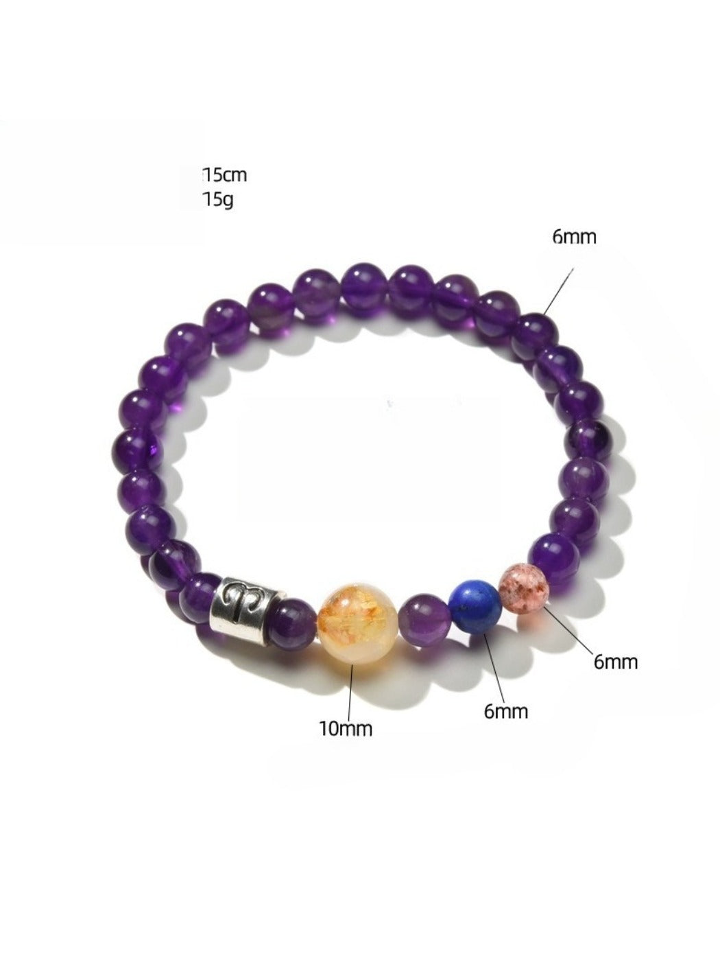 Lovra Zodiac Crystal Beaded Bracelet displayed flat with all beads and charm visible