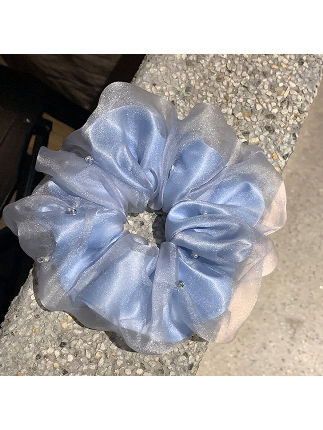 Gifty - Blue Organza Polyester Round Design Scrunchie