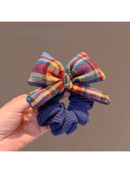 Gifty - Colorful Checkered Bow Scrunchie Hair Ring