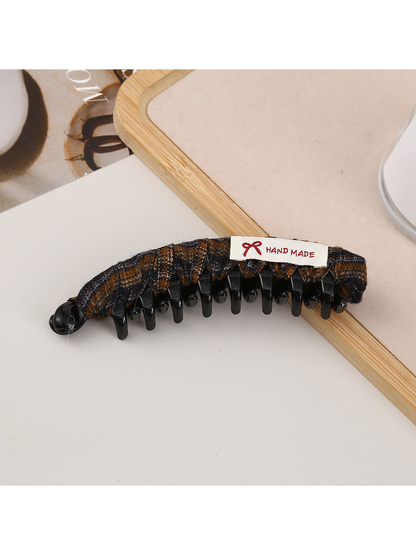 Beau - Textured Plaid Curved Ponytail Banana Clip