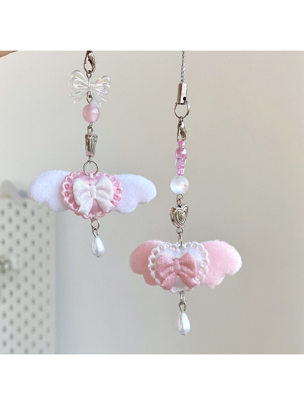 Keypus - Pink Angel Wing Bow Bag Charm Keychain