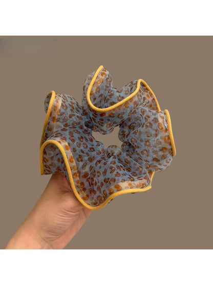 Gifty - Ruffled Leopard Print Mesh Look Hair Scrunchie