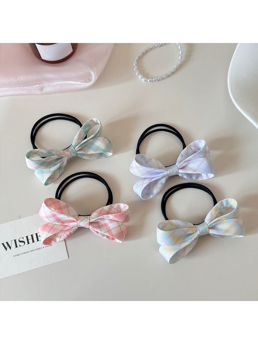 Gifty - Sweet Style Plaid Bow Decorative Ponytail Hair Tie
