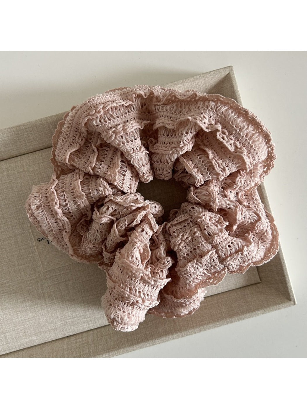 Multiple Gifty Sweet Cutout Lace Scrunchies in different colors arranged in a circle