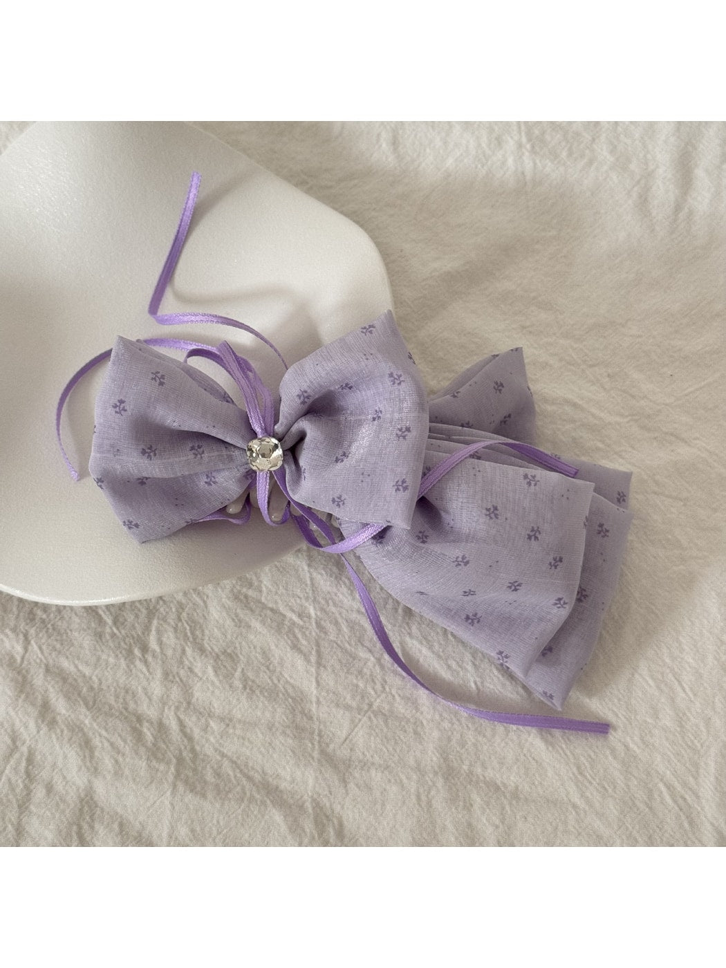 Gifty - Purple Floral Ruffle Trim Fabric Scrunchie