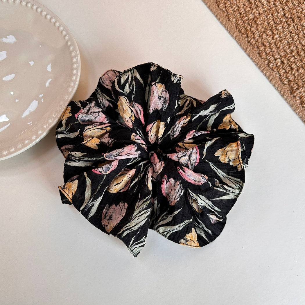 Gifty - Pleated Floral Print Polyester Scrunchie
