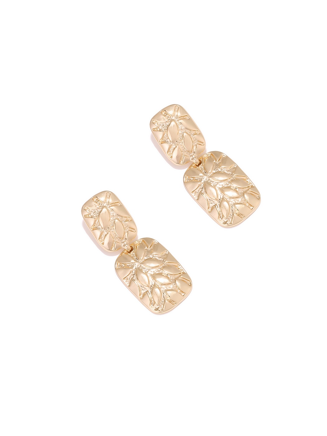 Earedge - Textured Gold Tone Alloy Dangle Earrings