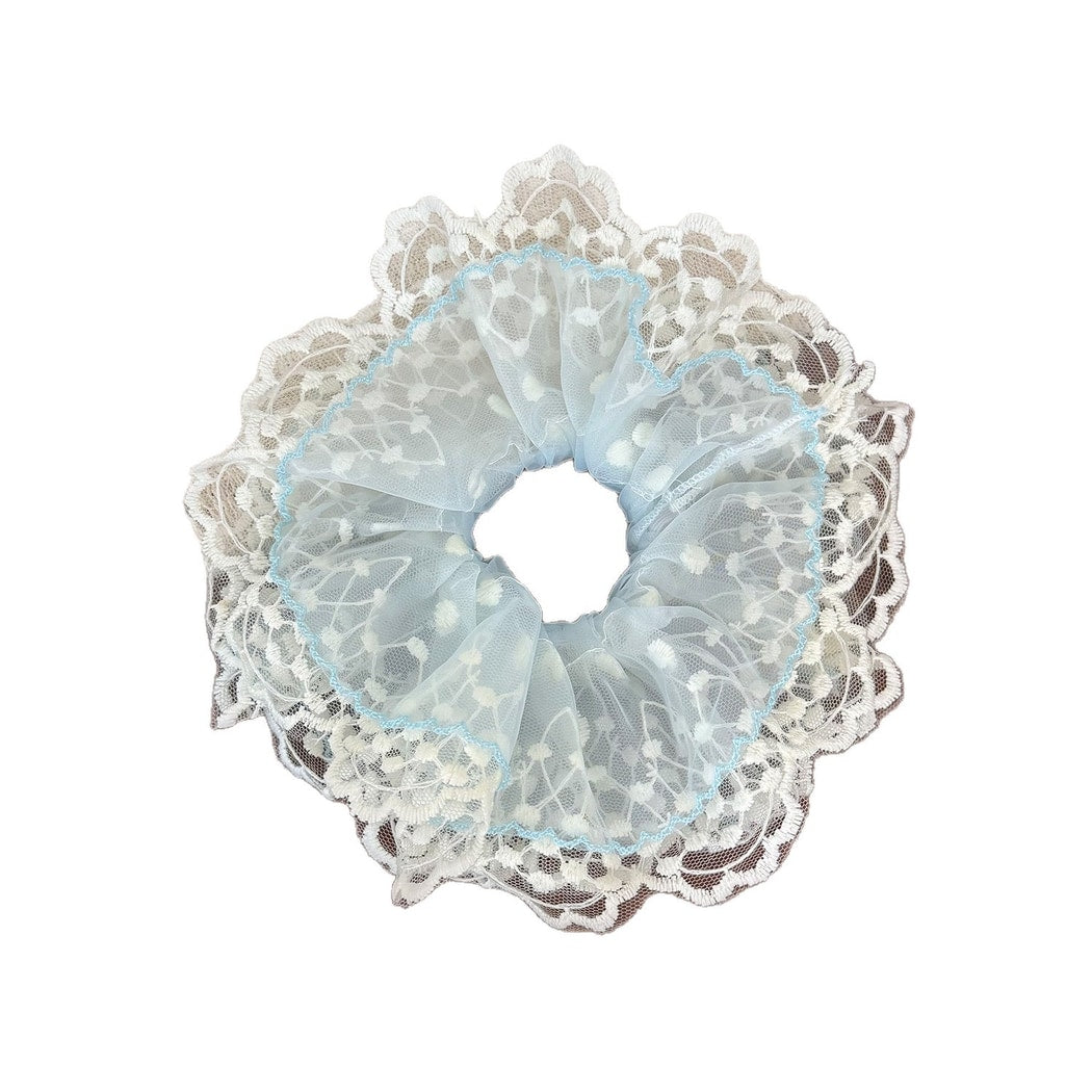 Gifty - Lace Mesh Ruffled Decorative Scrunchie