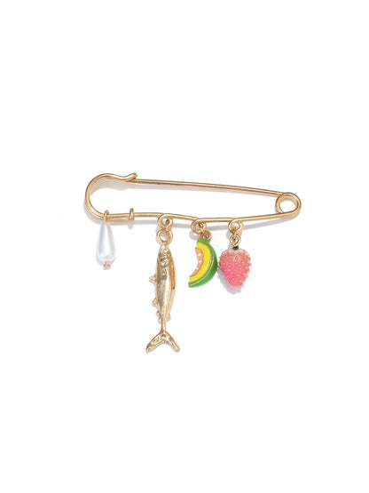 Brovia - Cute Melon Strawberry Fish Charm Fruit Brooch