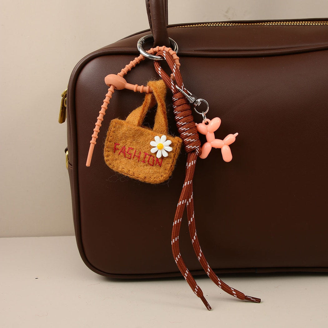 Keypus - Floral Mini Bag Cord Detail Alloy Keychain