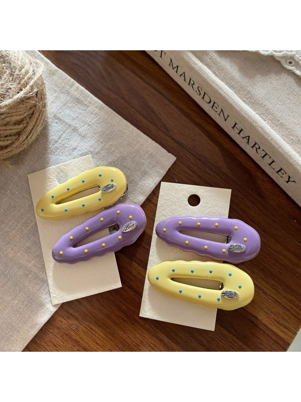 Beau - Polka Dot Teardrop Shaped Hair Clip Set