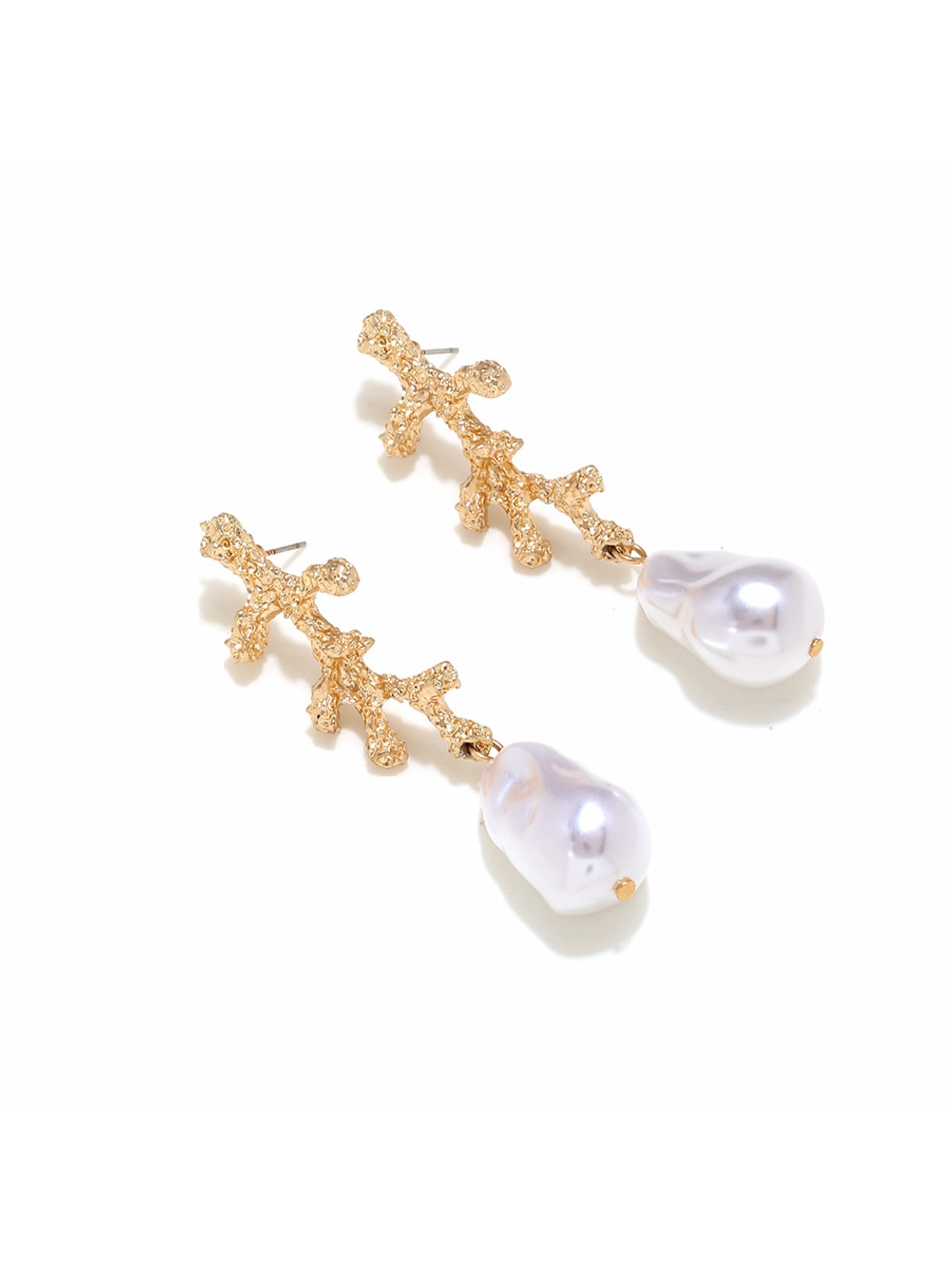 Earedge - Hammered Coral Form Alloy Dangle Earrings