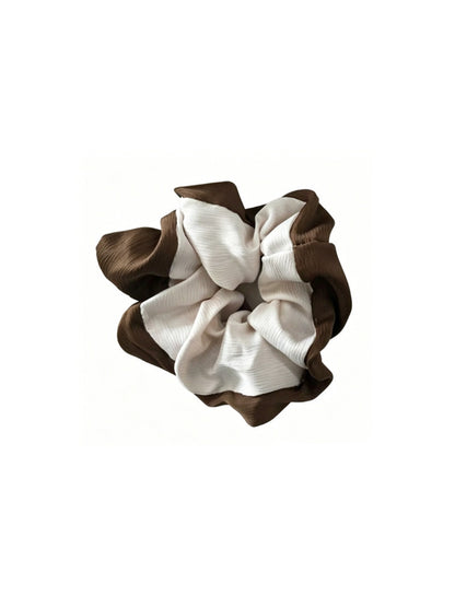 Gifty color block scrunchie displayed on a white background from top view
